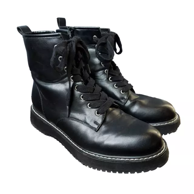 Madden Girl Combat Boots Womens 10 M Kurrt Black Lace Up Zip Chunky Grunge