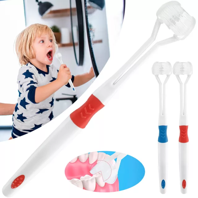 Three Sided Kid Toothbrush Reduce Tartar / Kid Teeth Cleaning Oral Care UK NEW╯