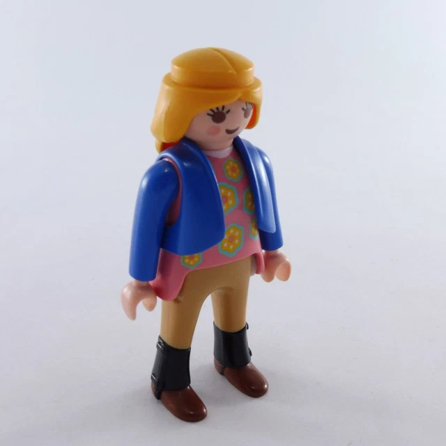 Figurine Playmobil Femme Brune Avec Gilet Rose - Occasion Très Bon état, Peut Avoir Des Marques D'usage