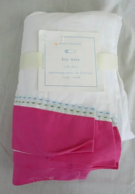 Falda para cuna Pottery Barn bebé Key West algodón 16" gota rosa a rayas nueva con etiquetas