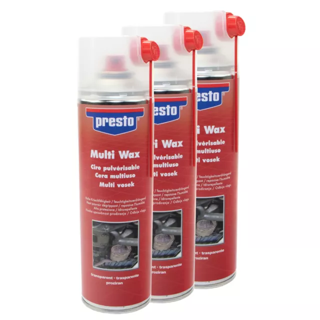 Presto 3x 500 ML Multi Cire Spray Protection Anti-corrosion Rouille 432125 Cire