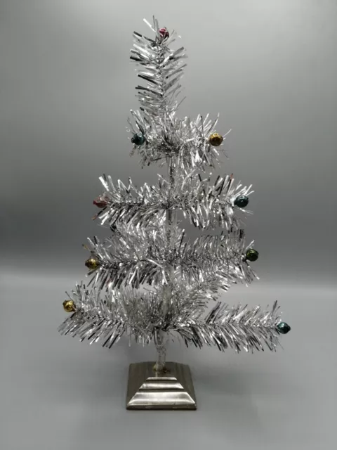 Tinsel Weihnachtsbaum Christbaum silber 30 x 16 cm alt Antik Handarbeit