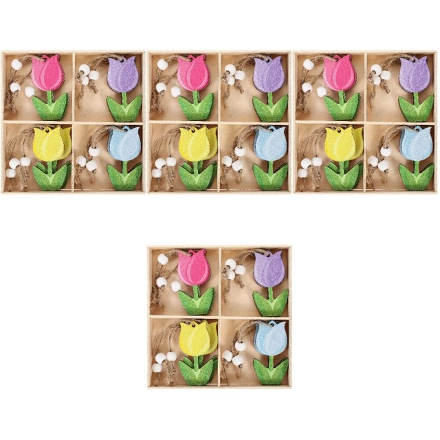 4 scatole pezzi a forma di tulipano legno ritagli in legno colorati ritagli per tulipani