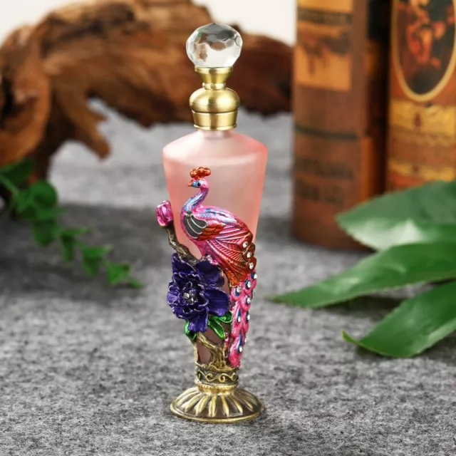 30ml Vintage Peacock Perfume Bottle Frosted Glass Refillable Scent Bottle Pink