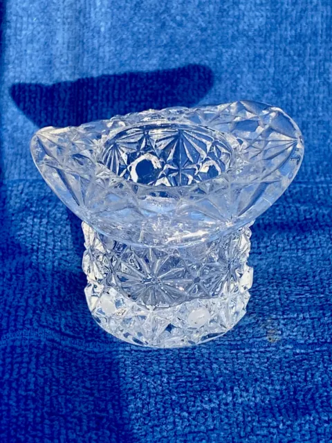 Vintage Clear Pressed Glass Diamond Cut Top Hat Toothpick Holder Match Holder