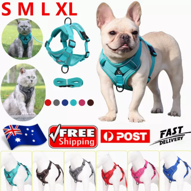 Reflective Nylon Dog Harness Lead Set Adjustable Pet Vest Leash With Rope Puppy