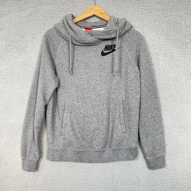 Nike Womens Sweatshirt Medium Gray Hoodie Rally Funnel Neck Pullover Swoosh Logo