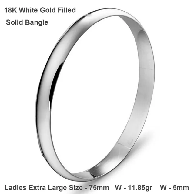 Bangle Real 18k White Gold Filled Solid Ladies Extra Large Cuff Bracelet 75mm