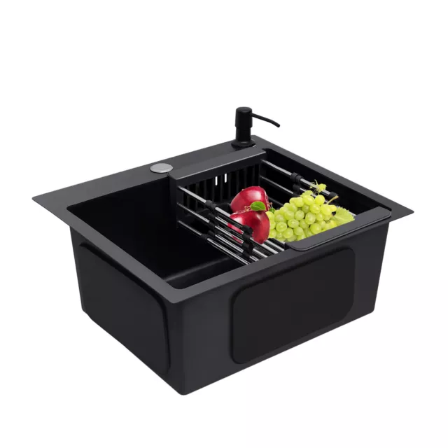 NEW Kitchen Sink Undermount Drop-in Single Bowl Stainless Steel Black 40X45cm