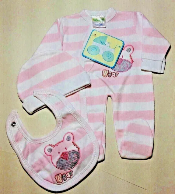 Premature Baby Girl Layette set sleepsuit  bib pink white bear 5-8 lbs