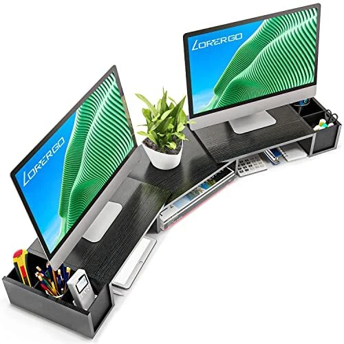 LORYERGO Dual Monitor Stand Riser Laptop Stand with Storage Accessories Slots...