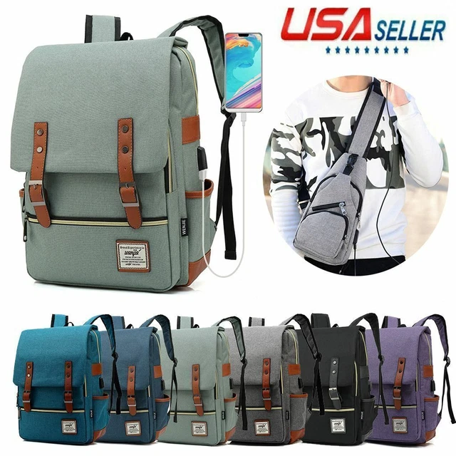 Mens USB Charging Travel Shoulder Laptop Backpack Notebook School Bag /Sling Bag