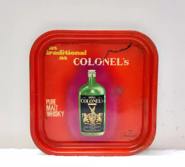 1950s Vintage Colonel's Whisky Advertising Tin Tray Barware Collectible Old TR46