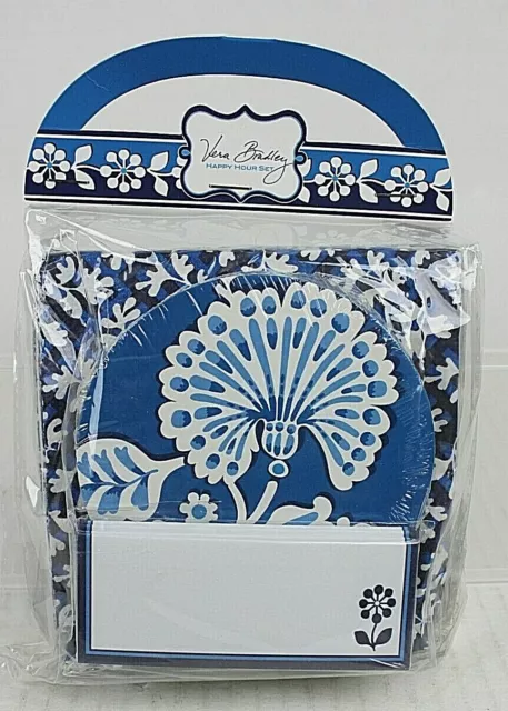 Nuevo con etiquetas Juego de Hora Feliz Vera Bradley AZUL LAGOON - Serpientes, posavasos y tarjetas de plaza