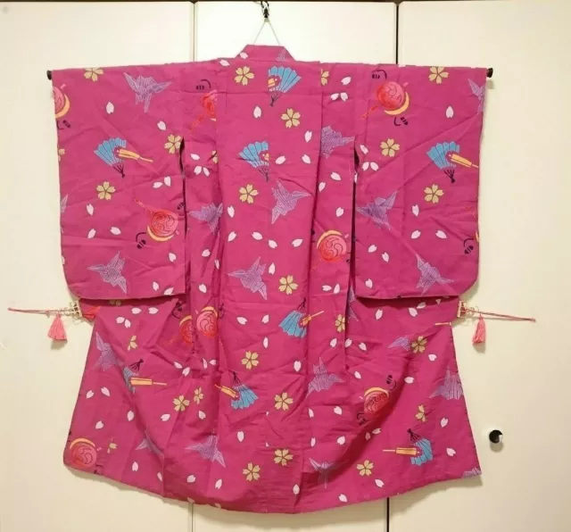 Japanese kimono, Yukata, Kids, Girl, Origami crane, fan, Sakura, Denden-taiko.