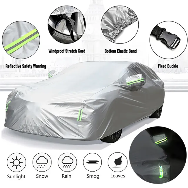 Heavy Duty Waterproof Car Cover Rain Snow UV Full Protection Universal Silver