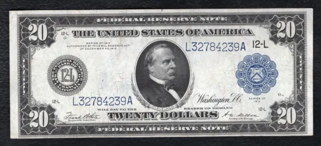 FR. 1011b 1914 $20 TWENTY DOLLARS FRN FEDERAL RESERVE NOTE SAN FRANCISCO, CA VF+