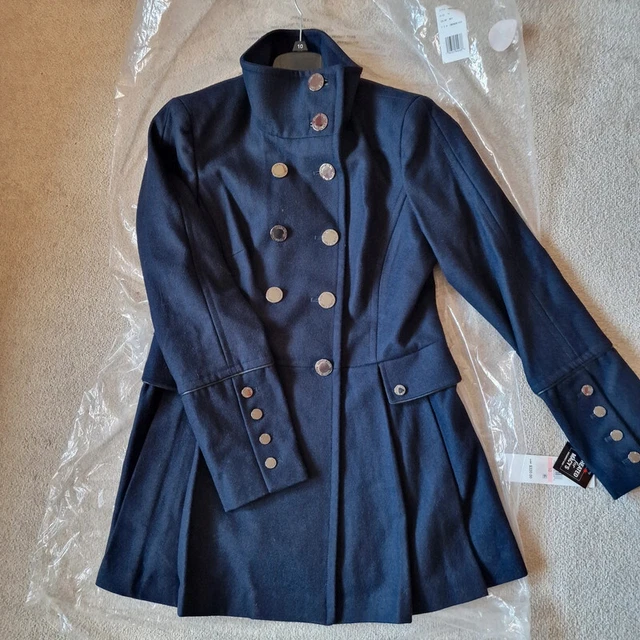 CALVIN KLEIN DOUBLE Breasted Skirted Coat Navy Size 10 NEW with