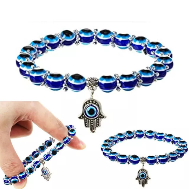 Unique BLUE Evil Eye Bead Protection Good Luck Bracelet Jewellery Turkish Hand
