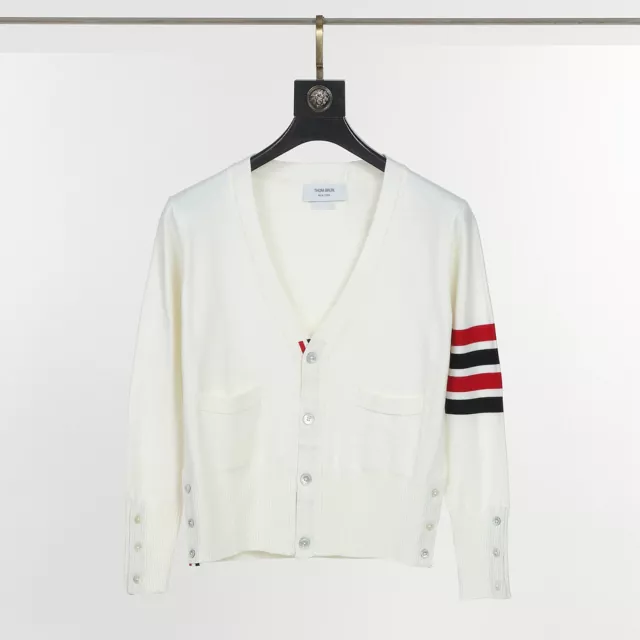 Thom Browne Men Women Classic V-neck Striped Wool Cardigan Sweater 3