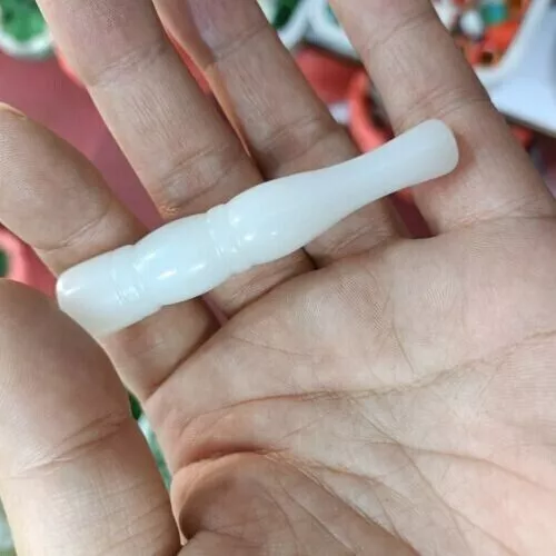 Exquisite Chinese natural White jade handmade pipe Cigarette holder 6039