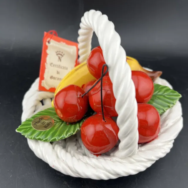 Ceramic Capodimonte Fruit Basket Cherries Banana Made In Italy Glazed Original