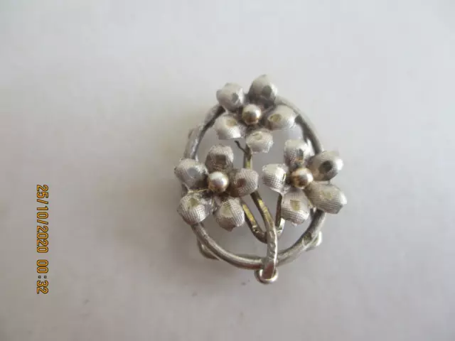 Broche Ancienne Art Nouveau Argent Massif 925‰ – Motif Bouquet De Fleurs