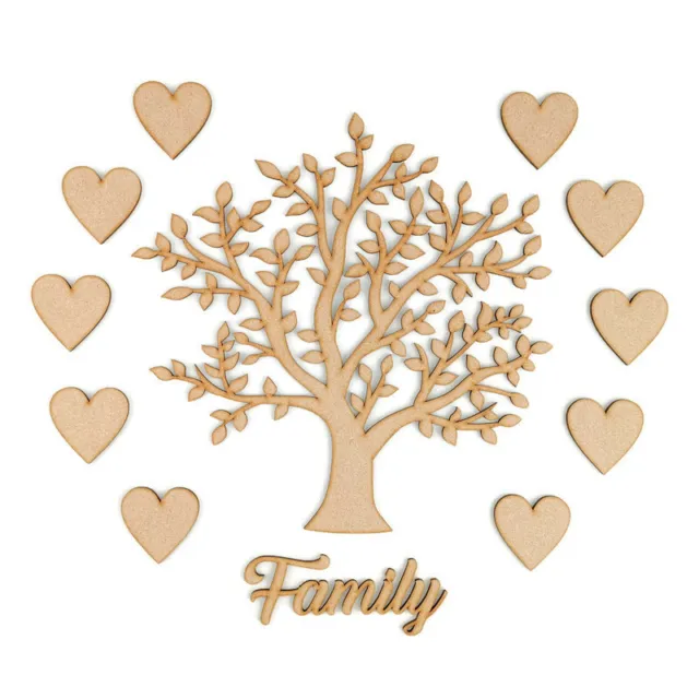 Family Tree Gift Love Hearts MDF Wooden Craft Blank Shape Wedding New Home Frame