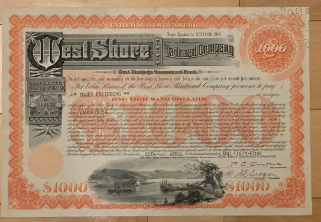 WEST SHORE Railroad Company stock certificate
