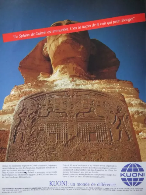 Publicité Presse 1986 Le Sphinx De Guizeh - Kuoni Agence De Voyage - Advertising