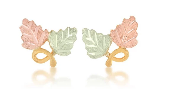 12k Black Hills Gold Loop Vine Double Leaf Earrings in 10K Yellow Gold