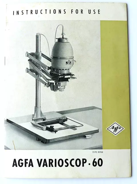 Instructions for AGFA VARIOSCOP 60 Enlarger - Near PERFECT