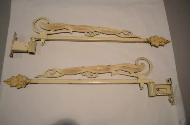 2 Vintage Art Deco Shabby Chic Swing Arm Extension Curtain Rods & Wall Brackets
