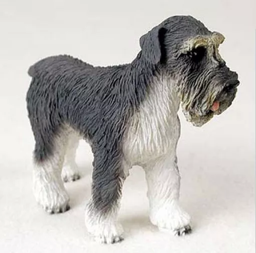 SCHNAUZER DOG Gray Uncropped Figurine Statue Hand Painted Resin Natural Ears