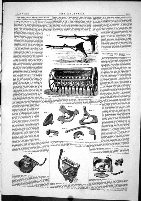 Old Print Engineering 1886 Chadburn-Cwell Seed Manure Drill Tripping Cou 19th