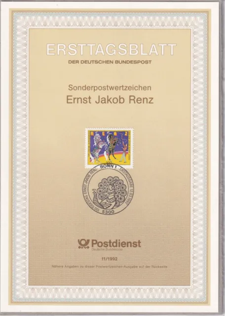Ersttagsblatt ETB 11/1992 - "100. Todestag von Ernst Jakob Renz" - Stempel Bonn