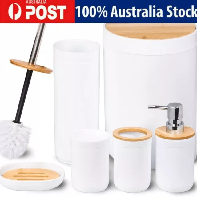 6Pcs Bathroom Accessories Set Bin Soap Dispenser Toothbrush Tumbler Toilet Brush