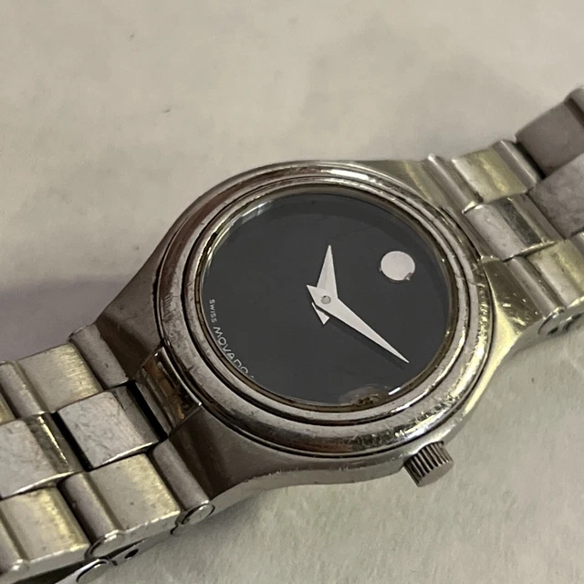women Movado Quartz SS Black Dial 84-64-853, Pre Owned Running New Battery