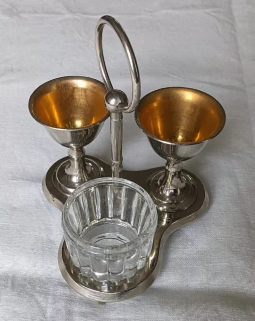 Eierbecher-Set Art Deco mit Salznapf Jugendstil Silberfarben goldfarben innen