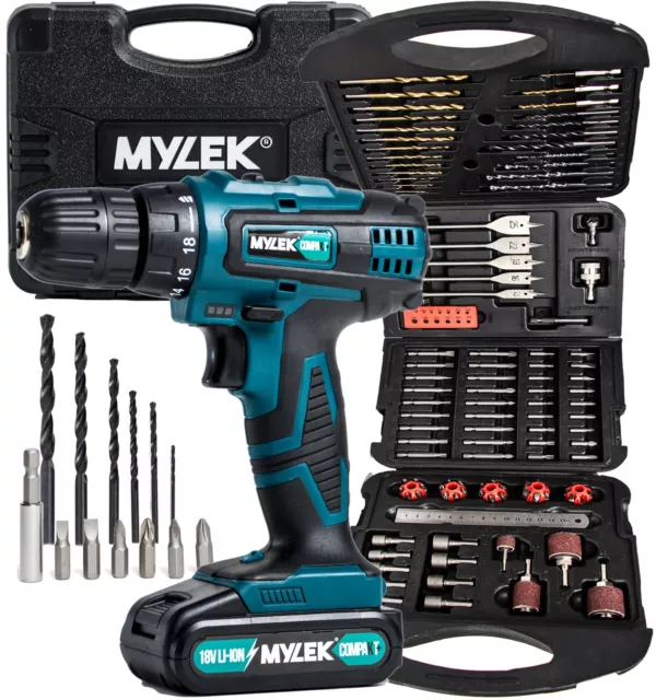 Mylek cordless drill 18v driver screwdriver diy kit set combi lithium ion cheap