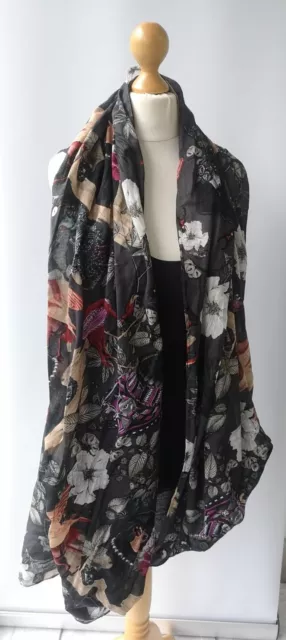 AllSaints Grey Floral Dress UK 8 10 Vintage Purple Black Birds  Draped RRP £130