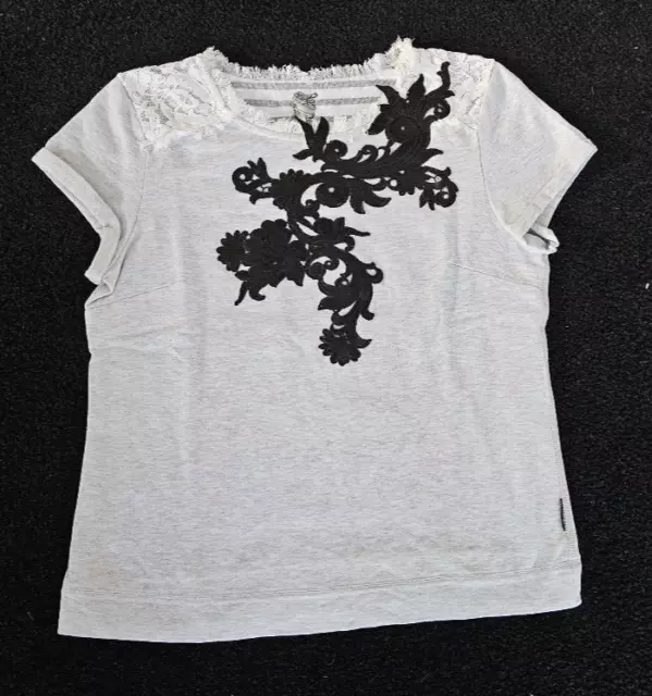 Marccain - T- Shirt mit Applikation - Gr. N2 Gr. 36 - hellgrau