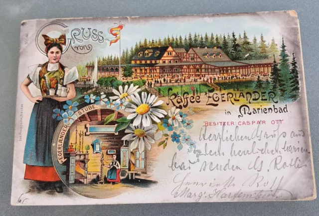 Alte Postkarte AK Gruss von Egerländer Stube In Marienbad,  Besitzer Casper Orr