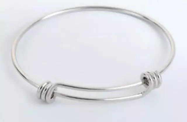 Stainless Steel Expandable Bangle Bracelet Round Silver Tone Adjustable 26 cm