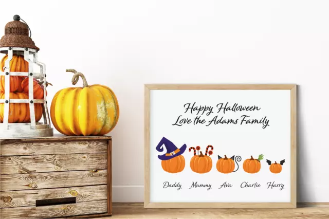 Estampado de calabaza familiar personalizado de Halloween, decoración del hogar, regalo, arte de pared de otoño 3