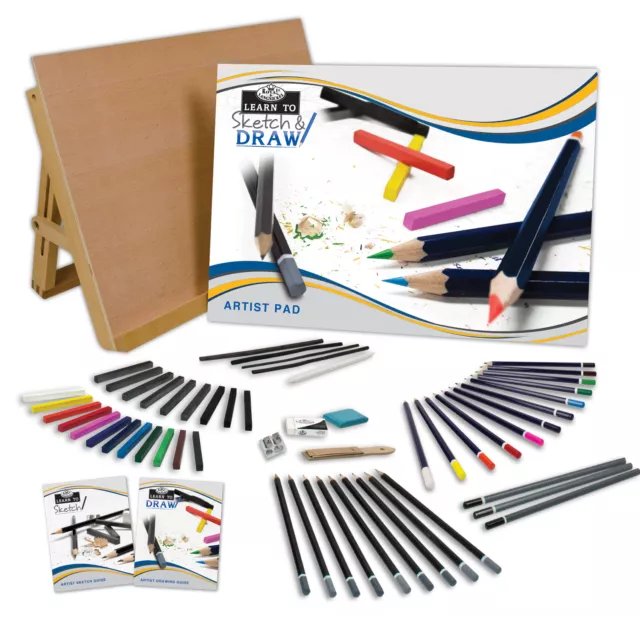 A3 Art Work Station Drawing Board Easel & 57 Piece Artist Sketching Colour Set