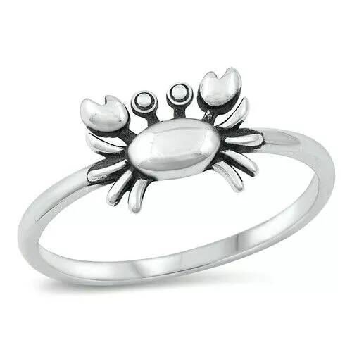 Crab Ring Genuine Sterling Silver 925 Oxidized Face Height 7.5 mm Size 4