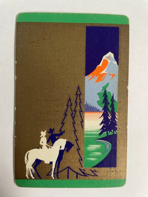 Lady Cowboy Man Horse Jockey Woman Scene Vintage Art Deco Rare Playing Swap Card