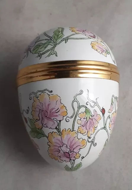 Crummles Floral Enamel Easter Egg Trinket Box 2.5" EXC.