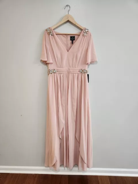 NWT. ADRIANNA PAPELL Embellished chiffon maxi gown, Blush color, Size 12